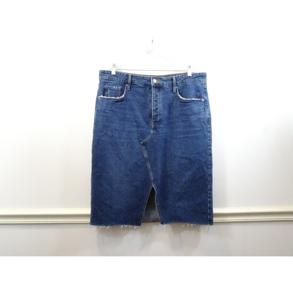 Old Navy Higher High-Rise Secret-Slim Pockets Denim Midi Skirt Blue Size 14